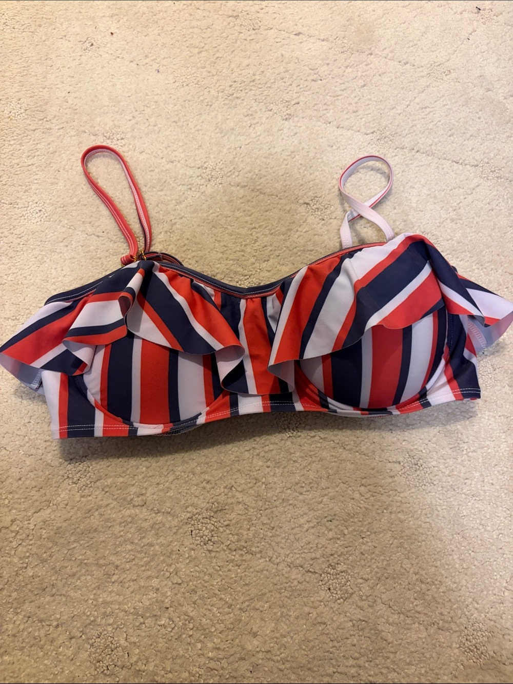 Charlotte Russe Red Navy & White Striped Ruffle Bikini Top Large Removable Strap